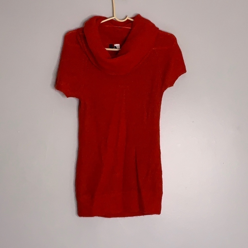 Divided H&M red cowl neck short sleeve acrylic mohair pull over sweater small